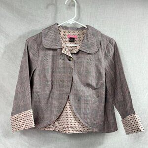 Lola Plaid Cape Blazer Women M Rolled Contrast Sleeve Twee Barbie Y2K Schoolgirl